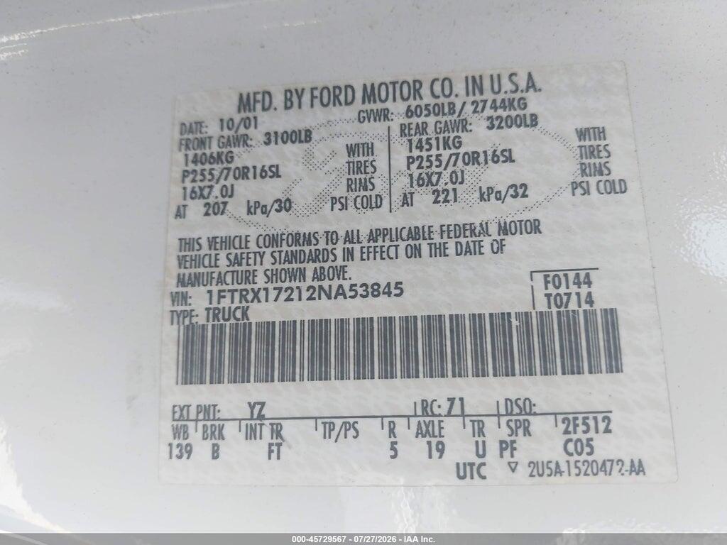 1FTRX17212NA53845 2002 FORD F-150 photo no. 9