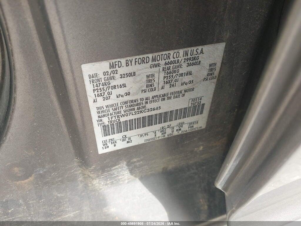 1FTRW07L22KC32645 2002 FORD F-150 photo no. 9