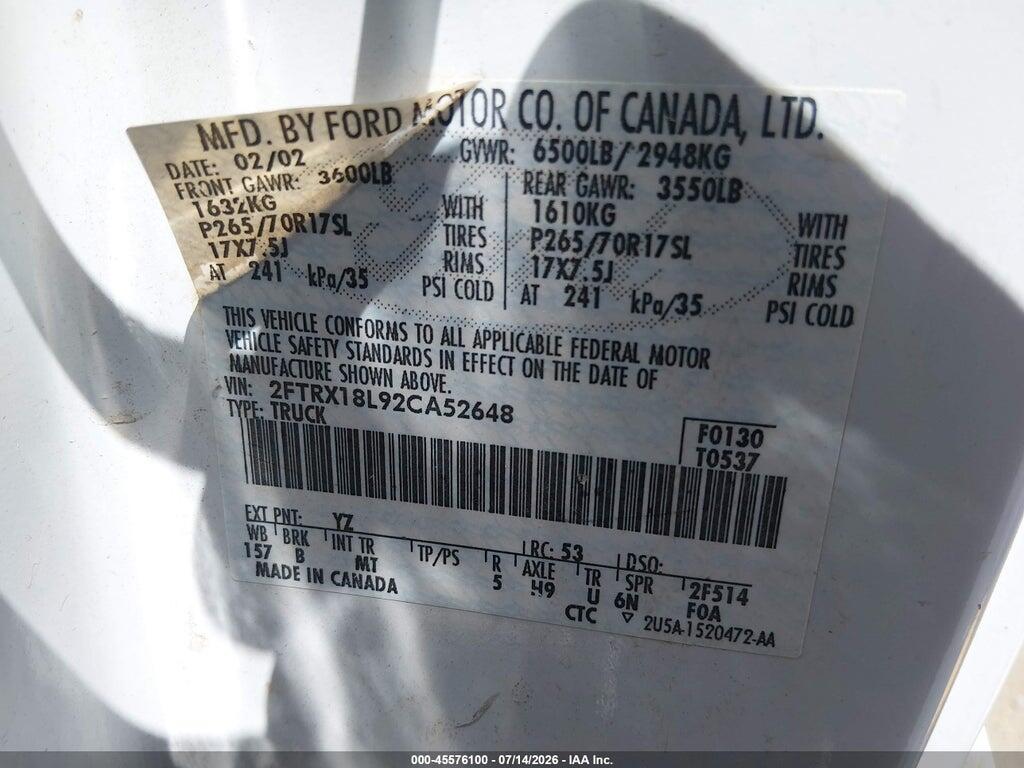 2FTRX18L92CA52648 2002 FORD F-150 photo no. 9