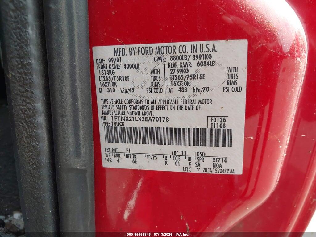 1FTNX21LX2EA70178 2002 FORD F-250 photo no. 9