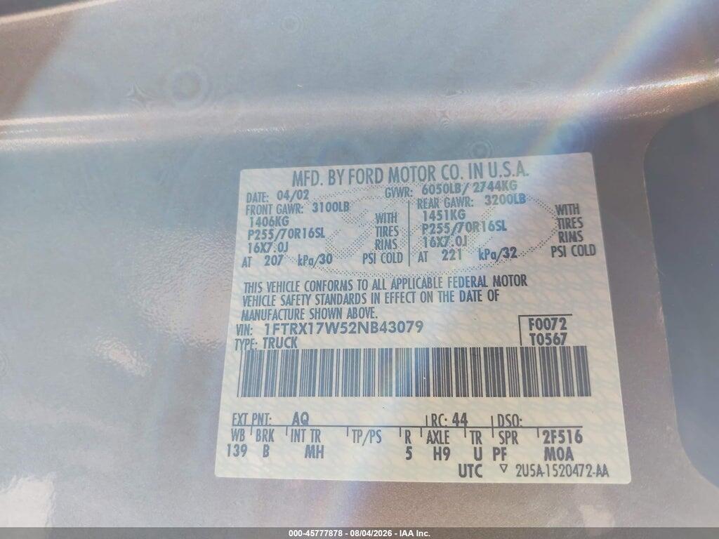 1FTRX17W52NB43079 2002 FORD F150 photo no. 9
