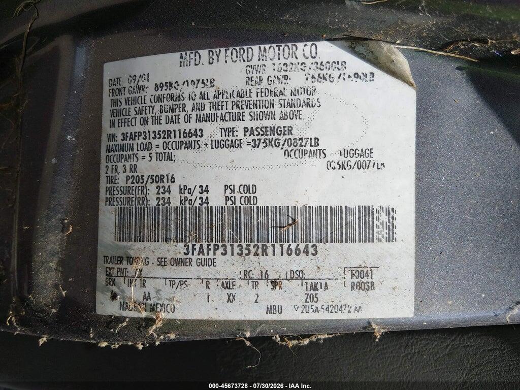 3FAFP31352R116643 2002 FORD FOCUS photo no. 9