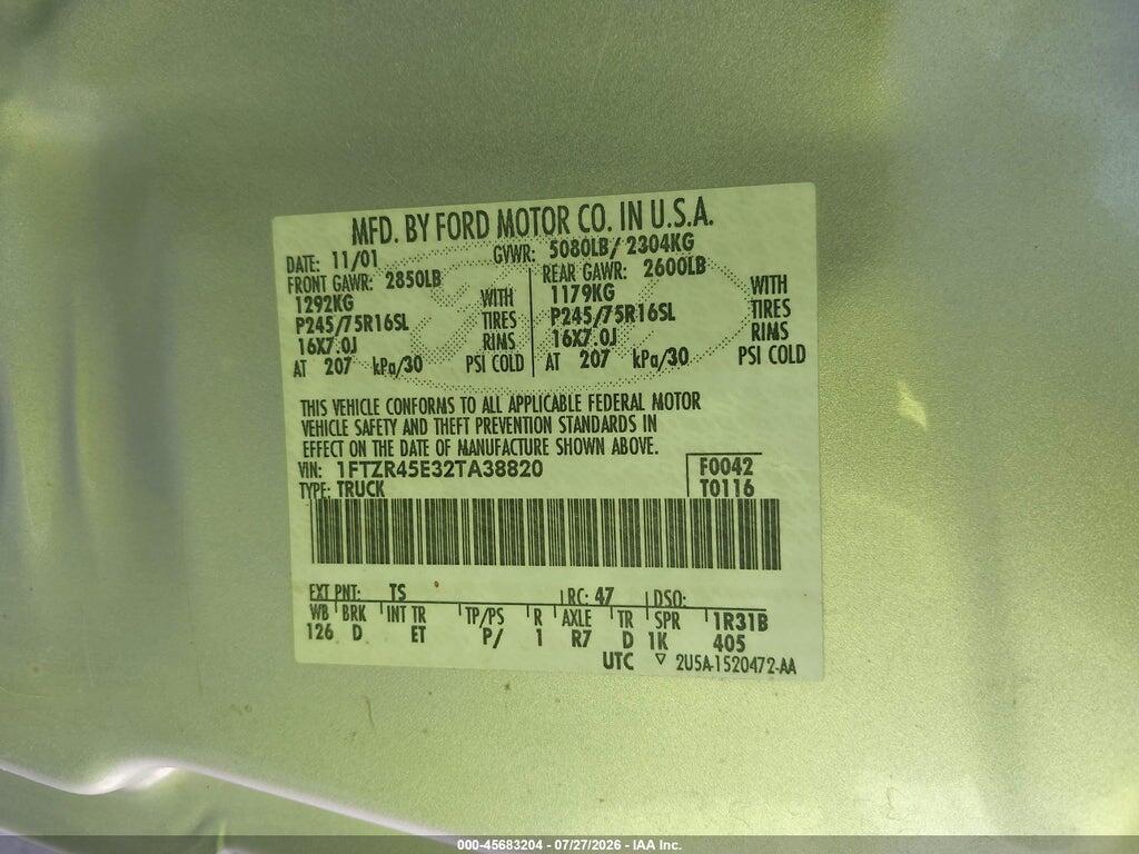1FTZR45E32TA38820 2002 FORD RANGER photo no. 9