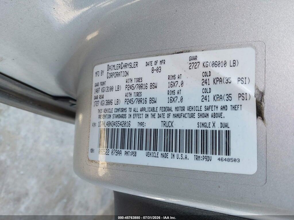 1D7HL48N34S542016 2004 DODGE DAKOTA photo no. 9