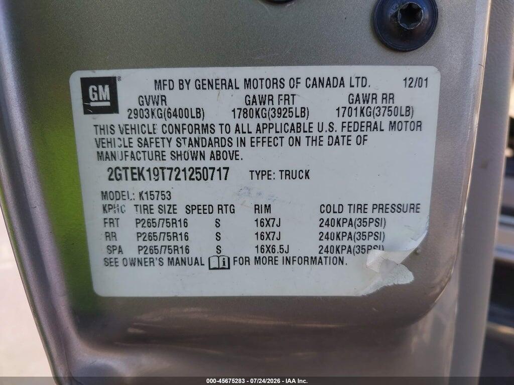 2GTEK19T721250717 2002 GMC SIERRA 1500 photo no. 9