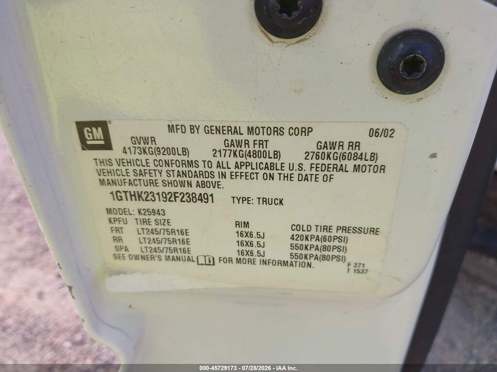 1GTHK23192F238491 2002 GMC SIERRA 2500HD photo no. 9