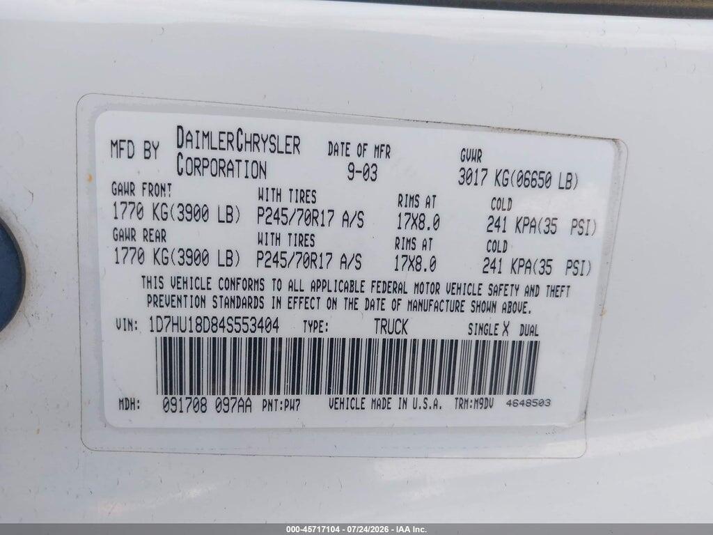 1D7HU18D84S553404 2004 DODGE RAM 1500 photo no. 9