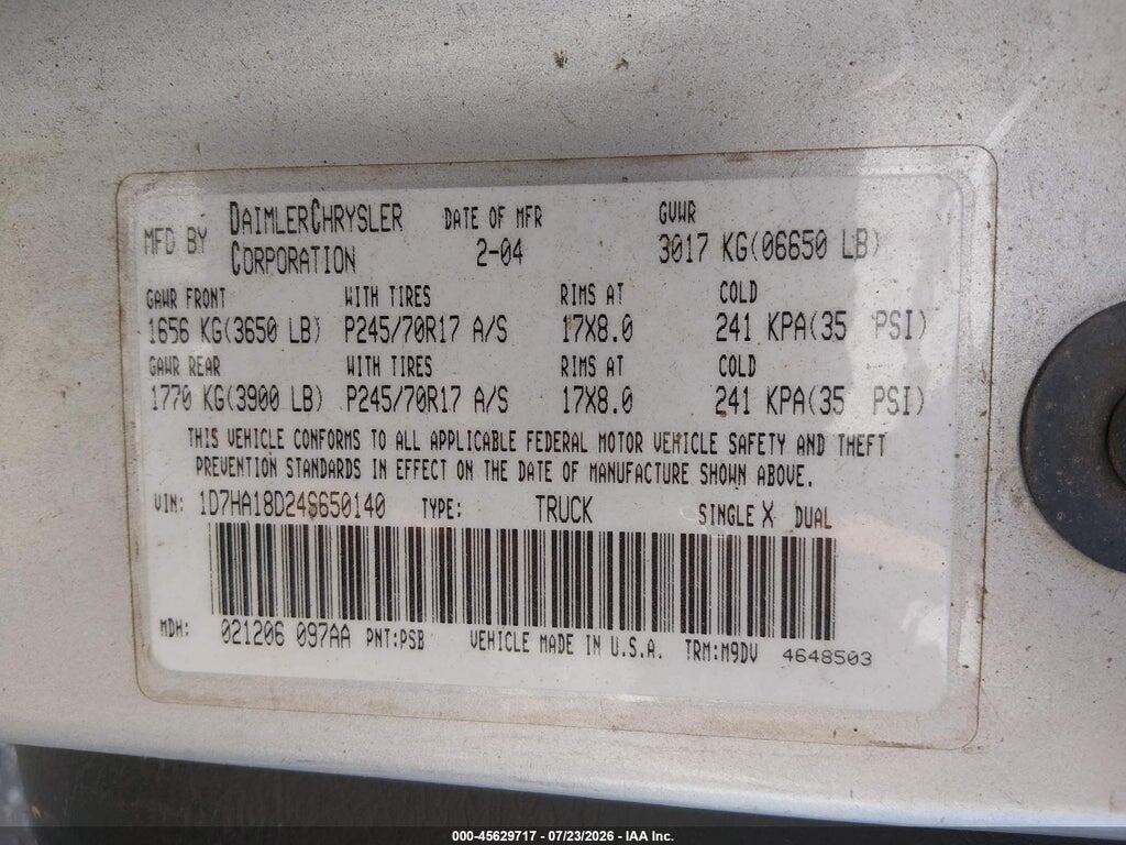 1D7HA18D24S650140 2004 DODGE RAM 1500 photo no. 9