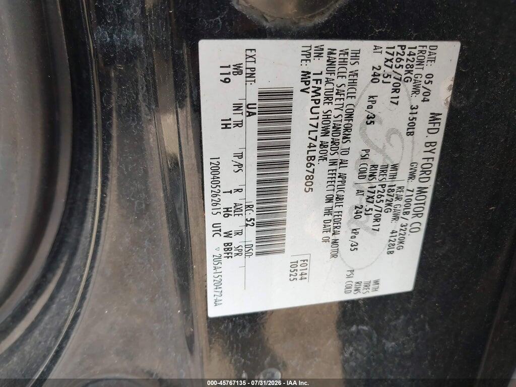 1FMPU17L74LB67805 2004 FORD EXPEDITION photo no. 9