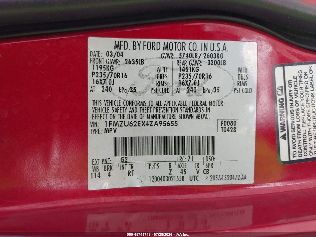 1FMZU62EX4ZA95655 2004 FORD EXPLORER photo no. 9