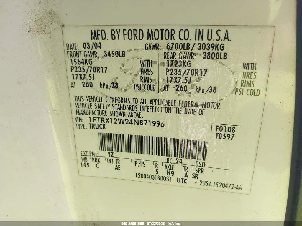 1FTRX12W24NB71996 2004 FORD F-150 photo no. 9