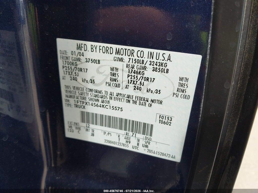 1FTPX14564KC15575 2004 FORD F-150 photo no. 9