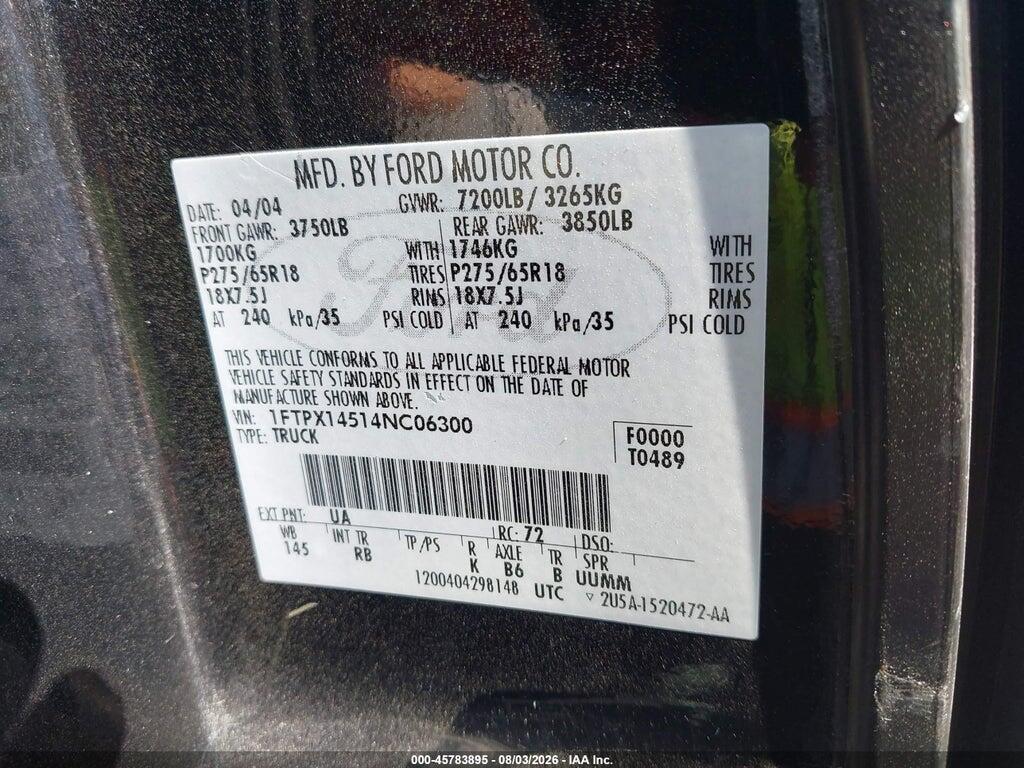 1FTPX14514NC06300 2004 FORD F-150 photo no. 9