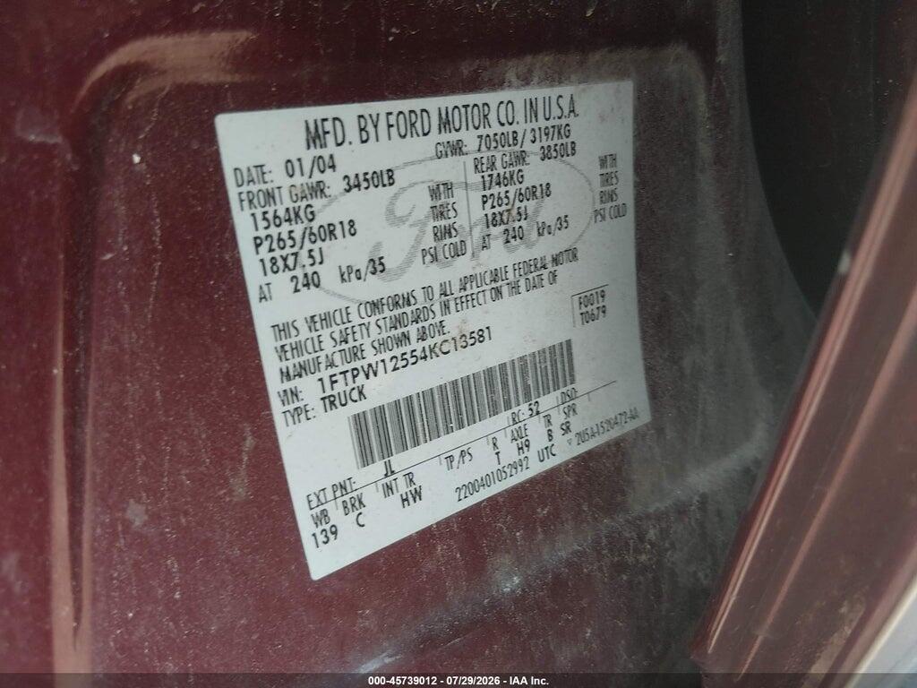 1FTPW12554KC13581 2004 FORD F-150 photo no. 9