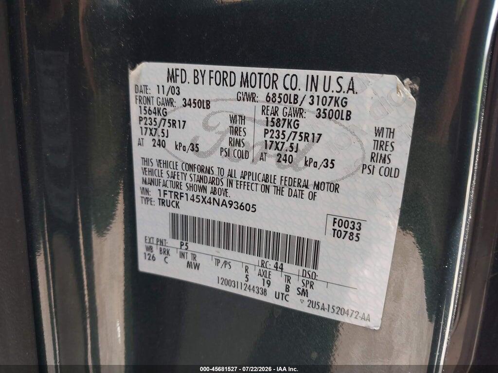1FTRF145X4NA93605 2004 FORD F-150 photo no. 9
