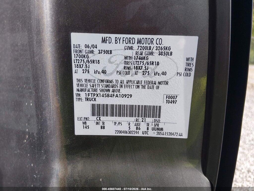 1FTPX14584FA10929 2004 FORD F-150 photo no. 9