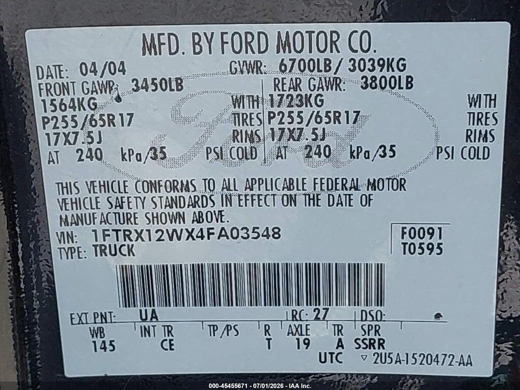 1FTRX12WX4FA03548 2004 FORD F-150 photo no. 9
