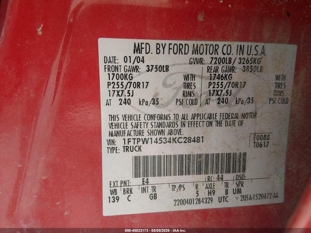 1FTPW14534KC28481 2004 FORD F-150 photo no. 9