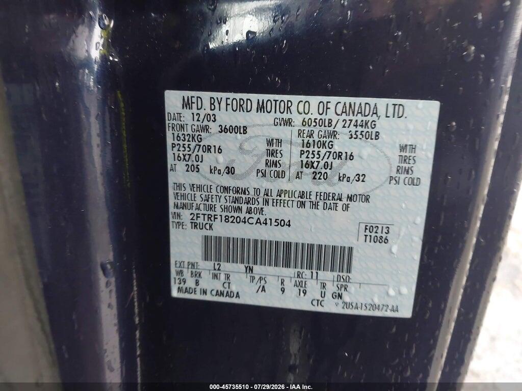 2FTRF18204CA41504 2004 FORD F-150 HERITAGE photo no. 9