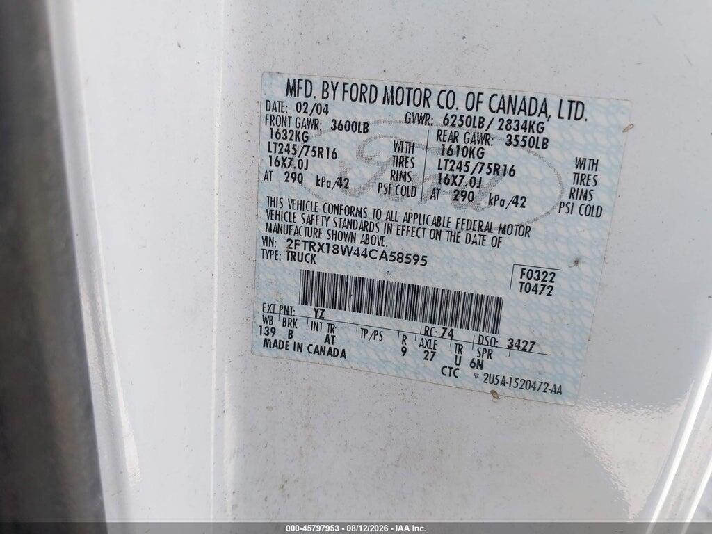 2FTRX18W44CA58595 2004 FORD F-150 HERITAGE photo no. 9