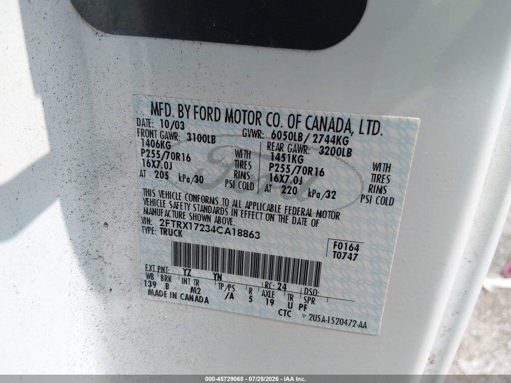 2FTRX17234CA18863 2004 FORD F-150 HERITAGE photo no. 9
