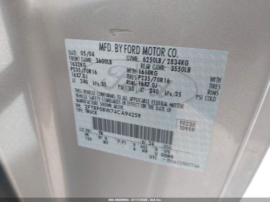 2FTRF08W74CA94259 2004 FORD F-150 HERITAGE photo no. 9