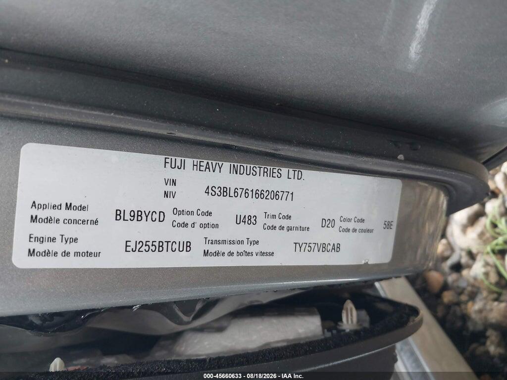 4S3BL676166206771 2006 SUBARU LEGACY photo no. 9