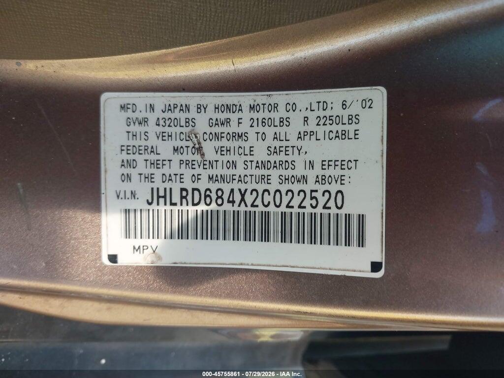 JHLRD684X2C022520 2002 HONDA CR-V photo no. 9