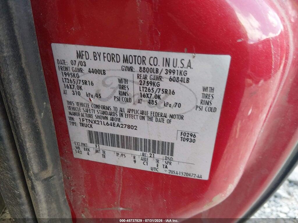 1FTNX21L64EA27802 2004 FORD F-250 photo no. 9
