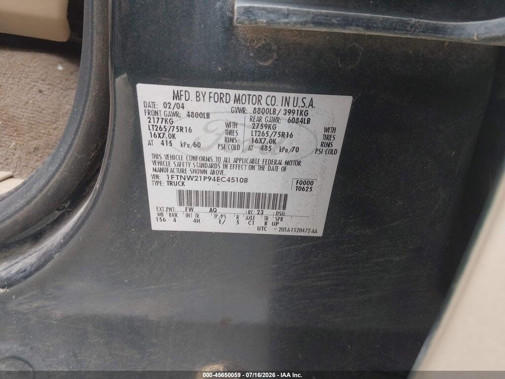 1FTNW21P94EC45108 2004 FORD F-250 photo no. 9