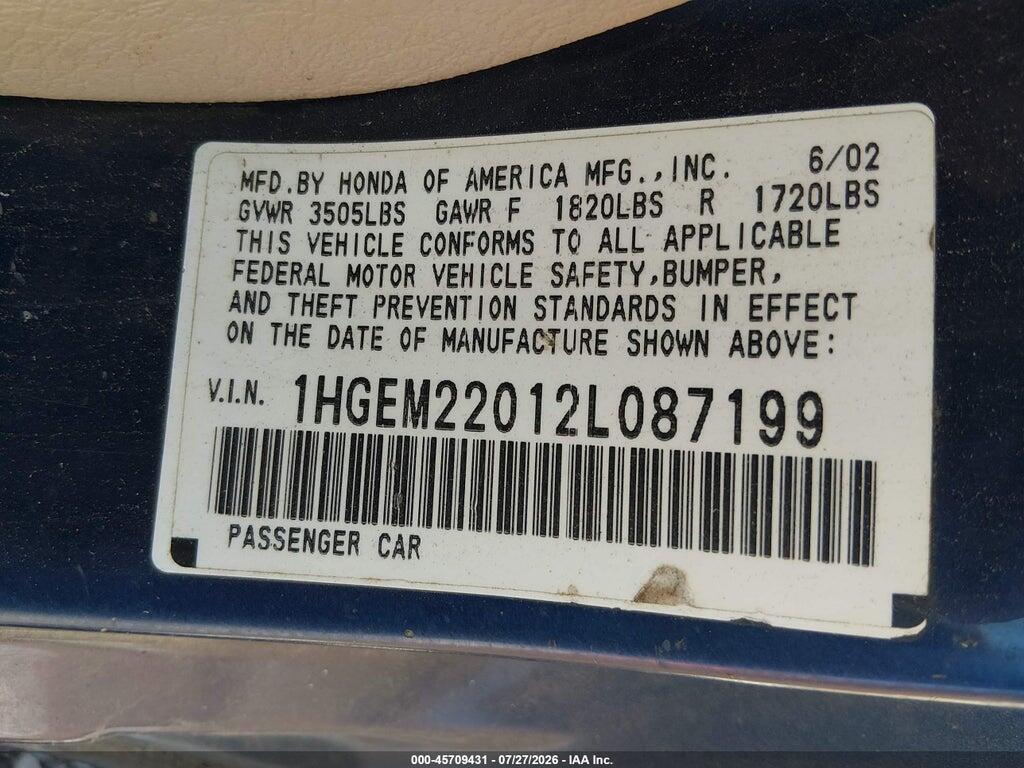 1HGEM22012L087199 2002 HONDA CIVIC photo no. 9