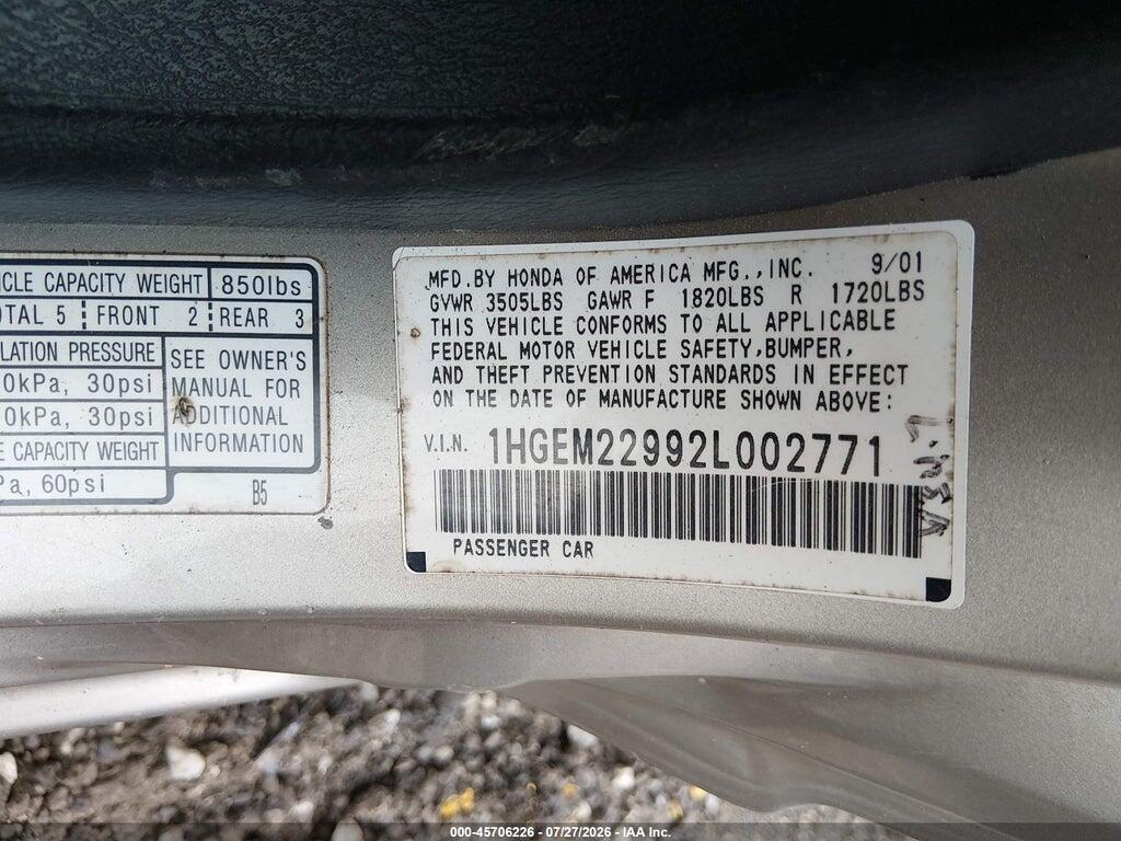 1HGEM22992L002771 2002 HONDA CIVIC photo no. 9