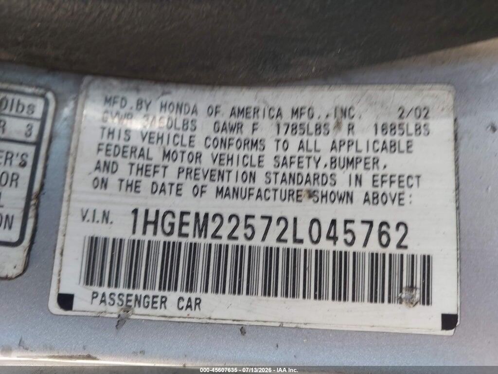 1HGEM22572L045762 2002 HONDA CIVIC photo no. 9