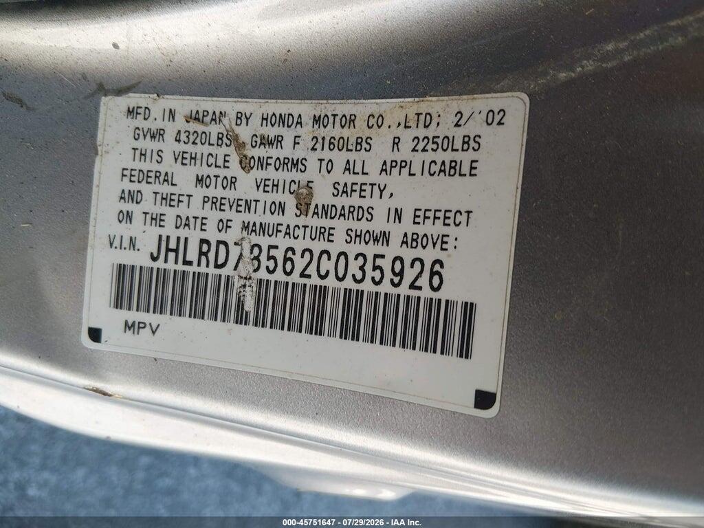 JHLRD78562C035926 2002 HONDA CR-V photo no. 9