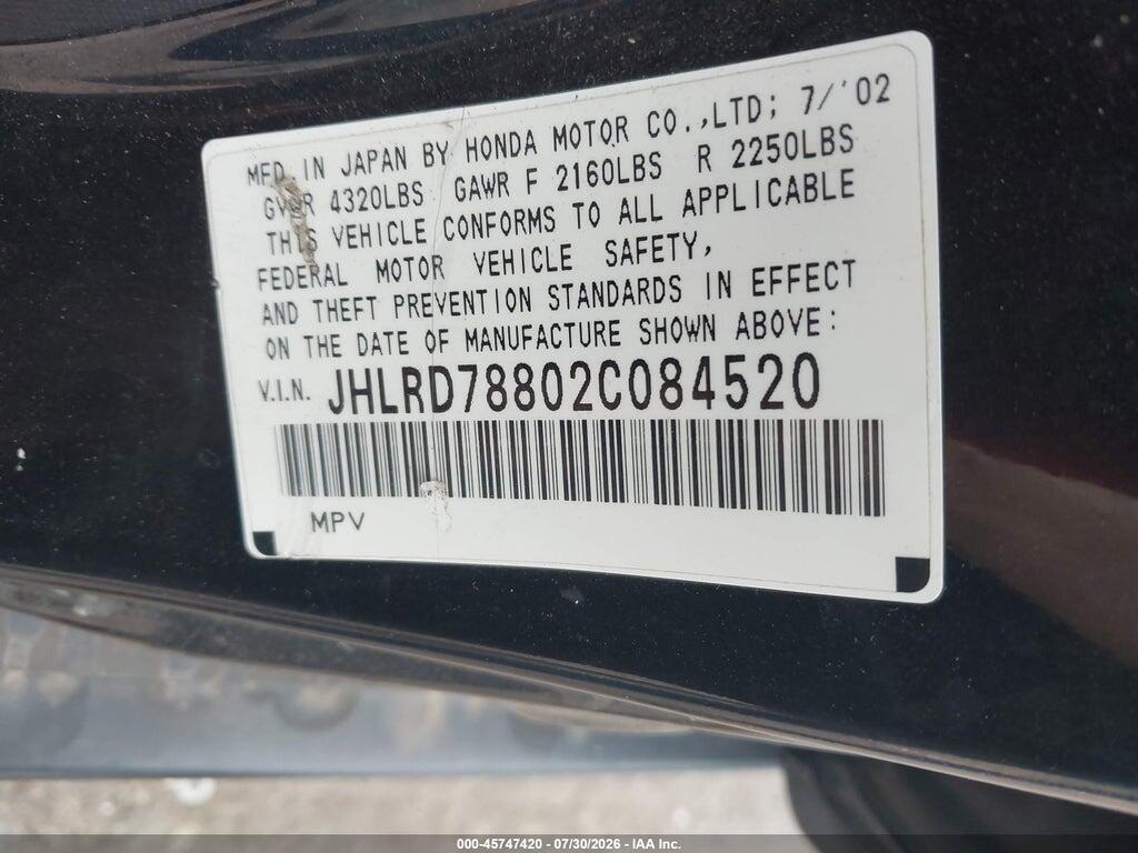 JHLRD78802C084520 2002 HONDA CR-V photo no. 9
