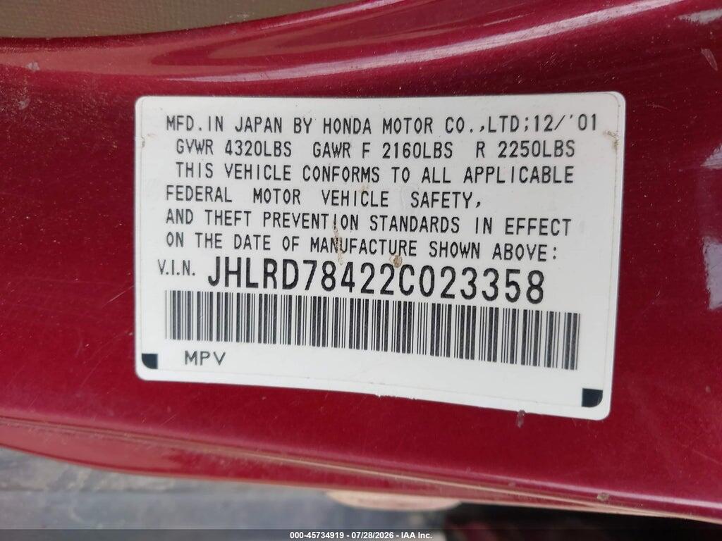 JHLRD78422C023358 2002 HONDA CR-V photo no. 9