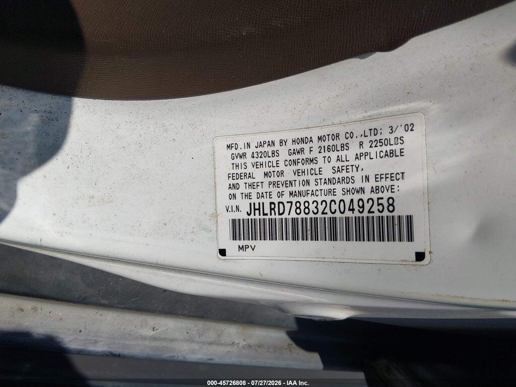 JHLRD78832C049258 2002 HONDA CR-V photo no. 9