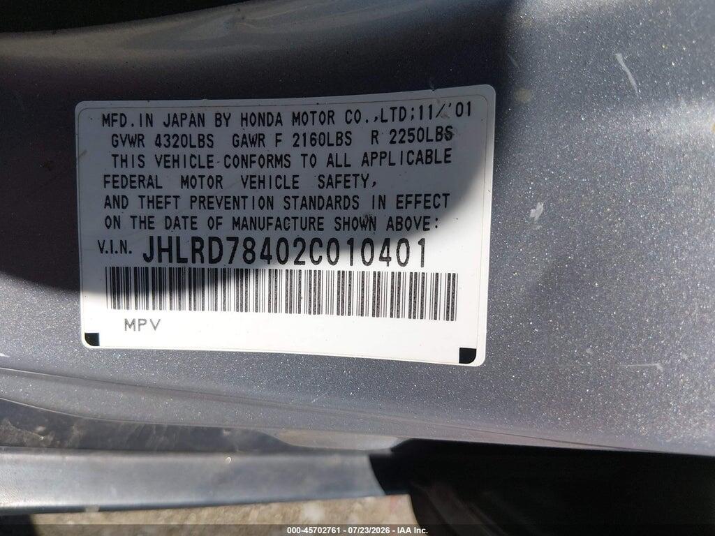JHLRD78402C010401 2002 HONDA CR-V photo no. 9
