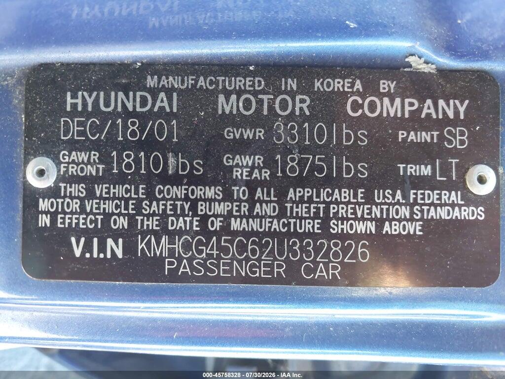 KMHCG45C62U332826 2002 HYUNDAI ACCENT photo no. 9