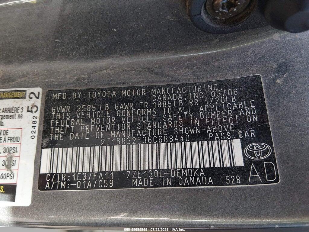 2T1BR32E36C688440 2006 TOYOTA COROLLA photo no. 9