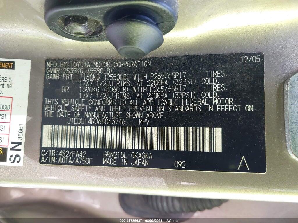 JTEBU14R068063746 2006 TOYOTA 4RUNNER photo no. 9