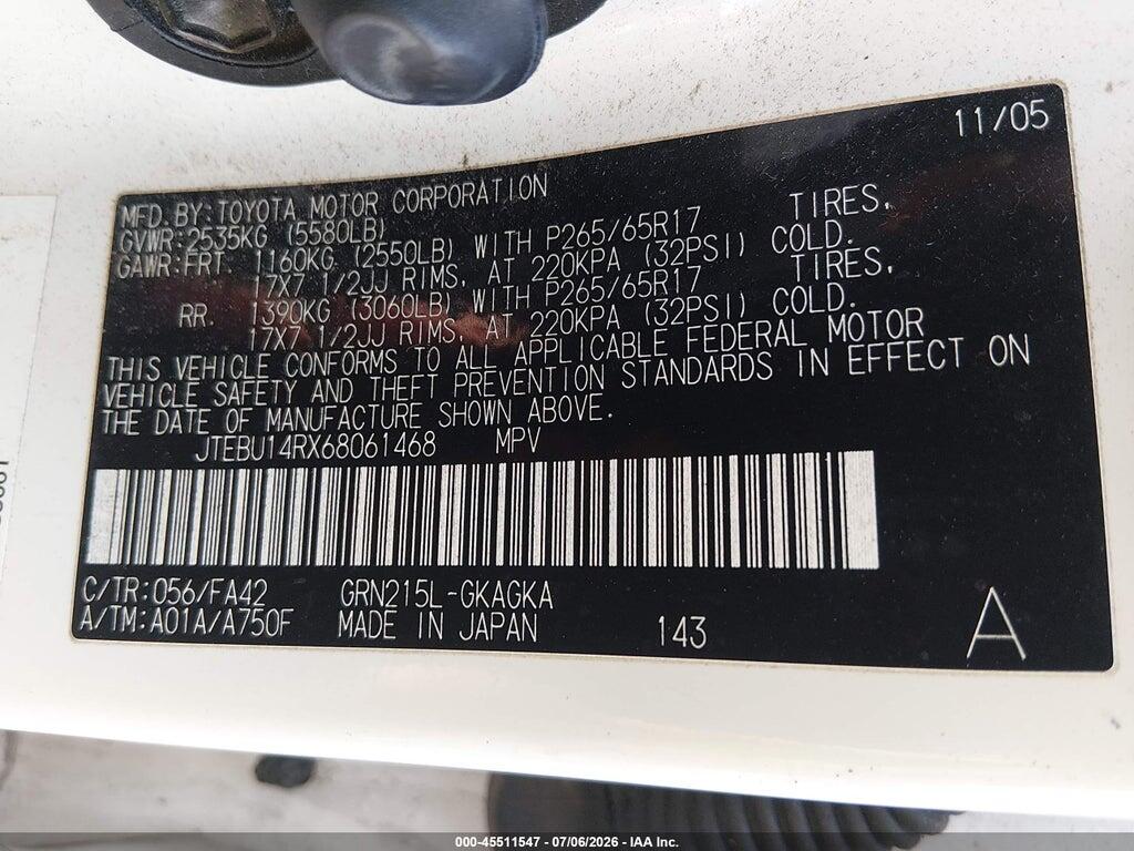 JTEBU14RX68061468 2006 TOYOTA 4RUNNER photo no. 9