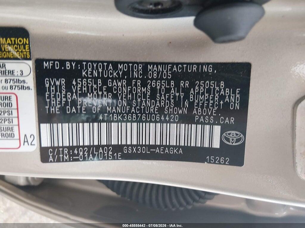 4T1BK36B76U064420 2006 TOYOTA AVALON photo no. 9