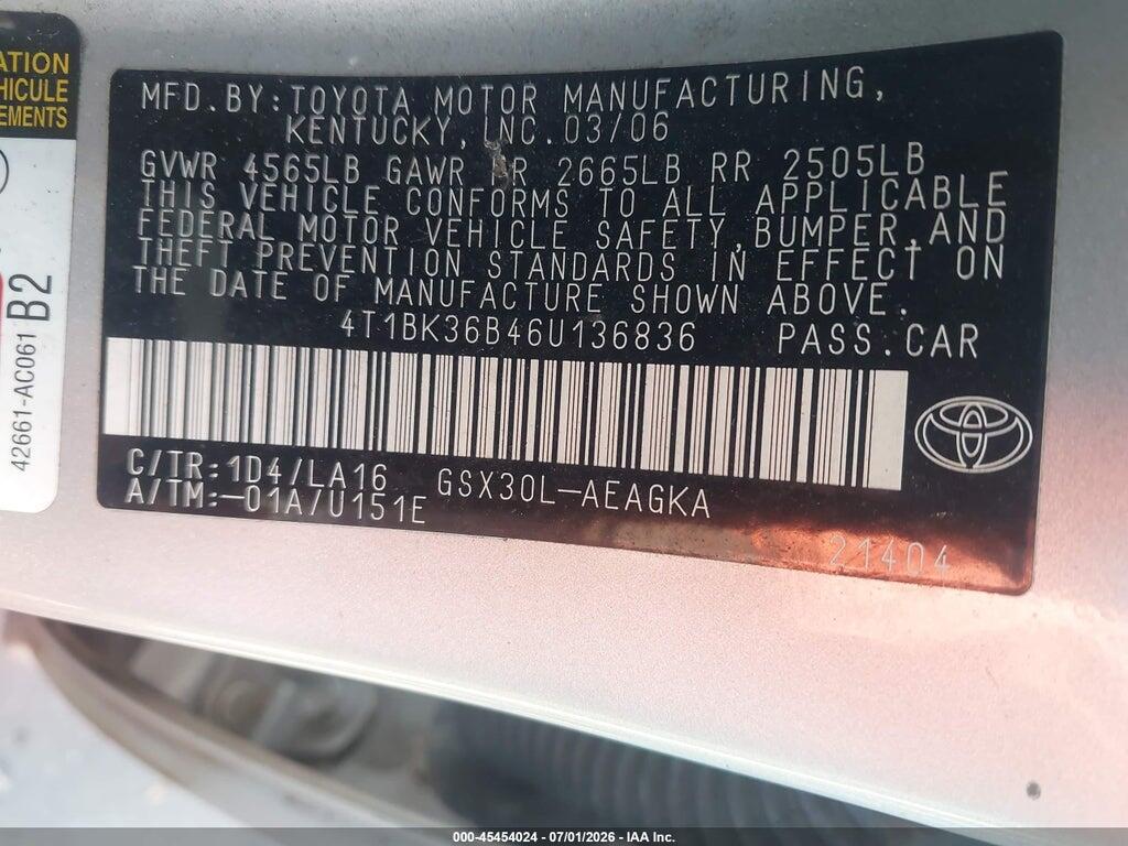 4T1BK36B46U136836 2006 TOYOTA AVALON photo no. 9