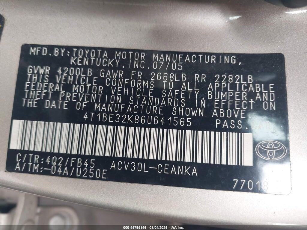 4T1BE32K86U641565 2006 TOYOTA CAMRY photo no. 9