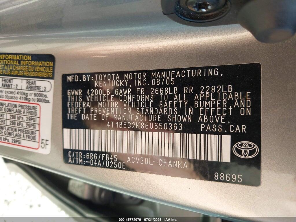 4T1BE32K86U650363 2006 TOYOTA CAMRY photo no. 9