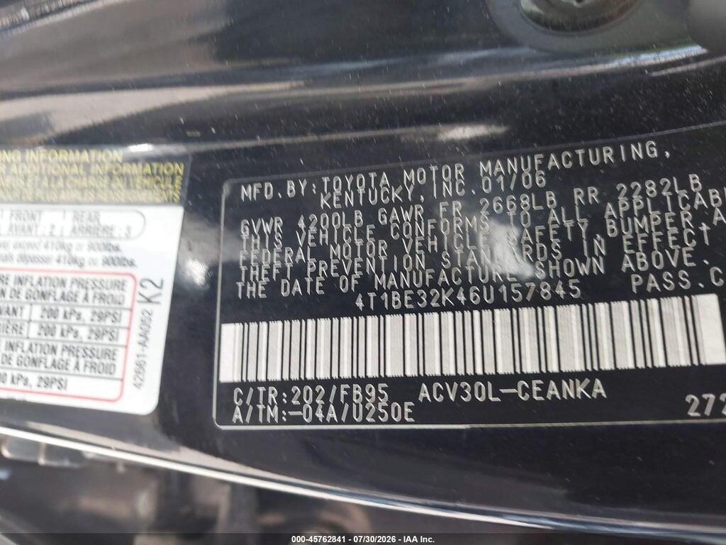 4T1BE32K46U157845 2006 TOYOTA CAMRY photo no. 9