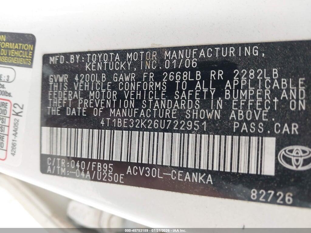 4T1BE32K26U722951 2006 TOYOTA CAMRY photo no. 9