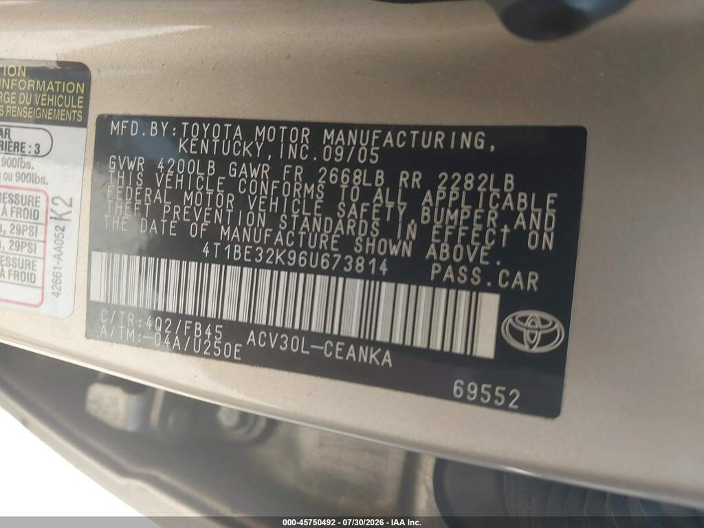 4T1BE32K96U673814 2006 TOYOTA CAMRY photo no. 9