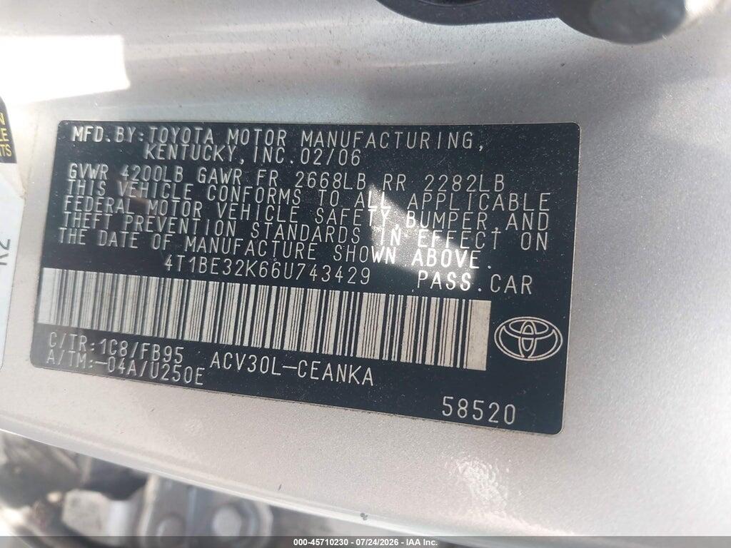 4T1BE32K66U743429 2006 TOYOTA CAMRY photo no. 9